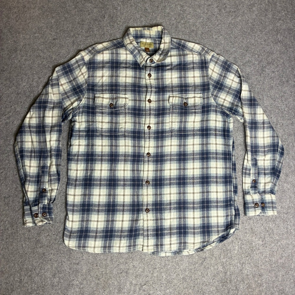 Sonoma Life Style Mens Large Blue Plaid Cotton Long Sleeve Flannel Shirt
